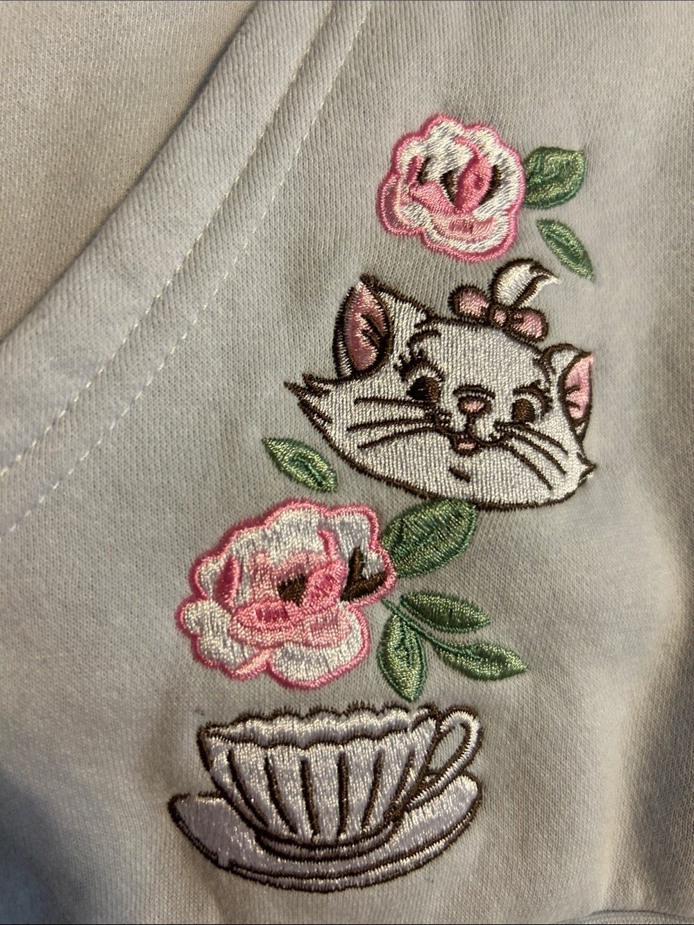 Disney Light Blue Embroidered Zip-Up Hoodie with Floral Tea Time Motifs - Picture 5 of 7
